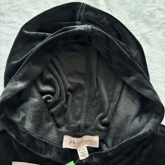 PHILOSOPHY Long Sleeve Straight Hem Black Velour Hoodie--NWT--PL - Picture 4 of 16